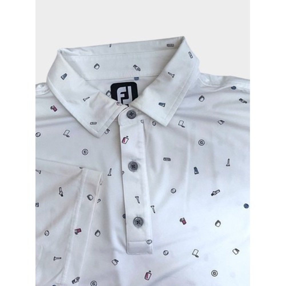FootJoy FJ White All Over Doodle Print Short Sleeve Golf Polo Shirt Men L China